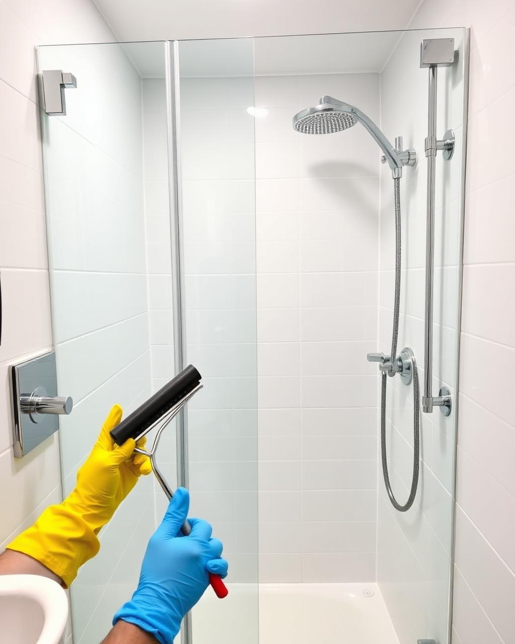 Spotless bathroom with stain-free glass shower partition